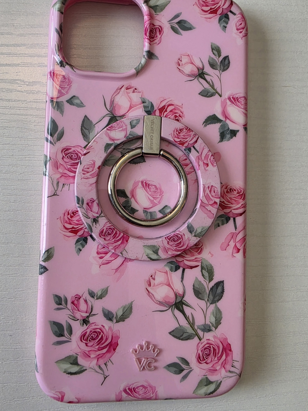 Pink Floral Phone Case with Ring Grip